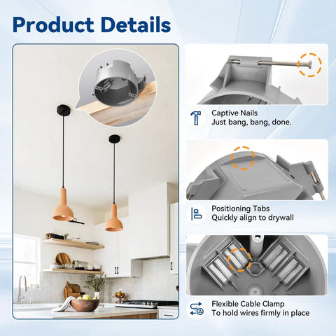 Installed 20 Cu Inch Round New Work Ceiling Electrical Box PVC UL Listed Built Tough No Drama Install with light fixtures