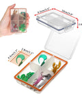 Pack Of 6 Clear Mini Fishing Tackle Boxes With 4 Compartments, Transparent Lure Storage Bins For Hooks, Beads, Sinkers, Floats, And Small Gear, Slick Portable Organizer For Anglers shown with accessories inside.