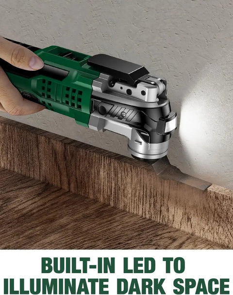 20V Cordless Oscillating Tool Kit With 26Pcs Accessories, 21000 OPM, 6 Speeds, 3 Degree Oscillation, LED Light, Battery Powered edge cutting wood along baseboard
