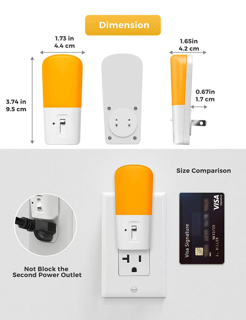 Amber Night Light With Dusk To Dawn Sensor Dimmable Plug In LED Night Light dimensions and size comparison with credit card