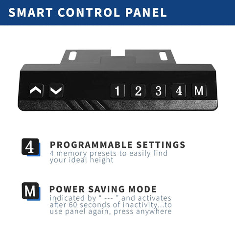 Smart control panel for Rocking This VIVO L-Shaped Corner Standing Desk with 4 programmable settings for adjustable height.