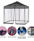 Mosquito Netting For Square 10x10 Umbrella, Fits 10-13ft Cantilever Patio Umbrellas, Adjustable Rope Tension, Double Zipper Door