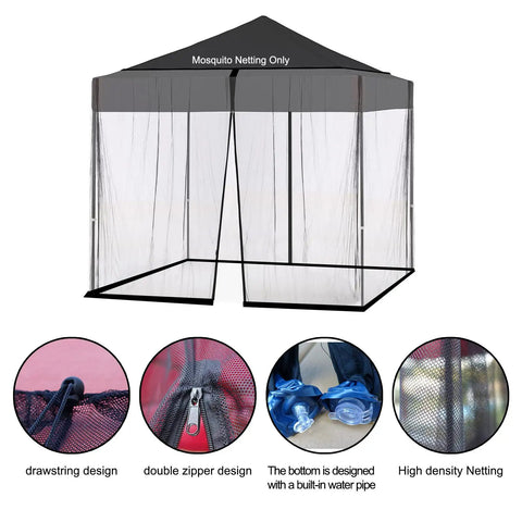 Mosquito Netting For Square 10x10 Umbrella, Fits 10-13ft Cantilever Patio Umbrellas, Adjustable Rope Tension, Double Zipper Door