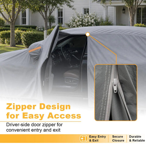 All Weather 16 Layer Car Cover Waterproof Heavy Duty Outdoor Vehicle Cover Universal Fit with driver-side door zipper feature