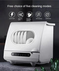 Compact Portable Countertop Dishwasher Offering No Sweat Installation And Smart Auto Wash Cycles Perfect For Small Kitchens Where Convenience Is King Plus Built In Antivirus Sterilizing Tech Keeps Dirty Plates Clean All Day Long, showcasing five cleaning modes.
