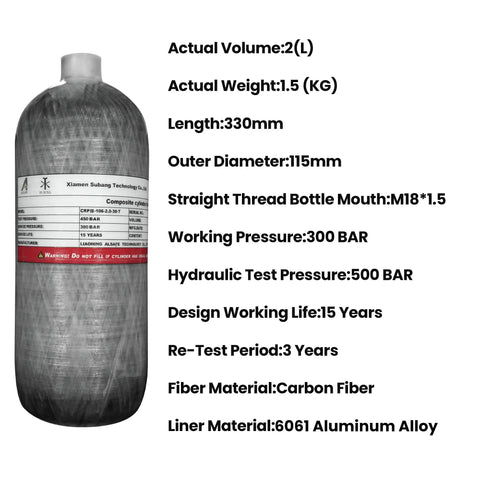 Carbon Fiber 4500 Psi Air Tank 2L PCP Tank With Regulator Gauge For Paintball And Scuba, material specifications visible
