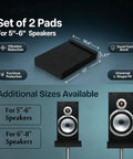High Density Acoustic Isolation Pads 2 Pack Studio Monitor Speaker Foam sitting under 5-6 inch speakers for vibration reduction.