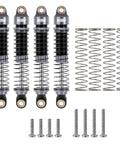 Four 59mm Long Threaded RC Shocks Oil Dampers for TRX4M TRX4MT 1/18 Crawler, Aluminum Bodies, Dual Spring Rates, Grey.
