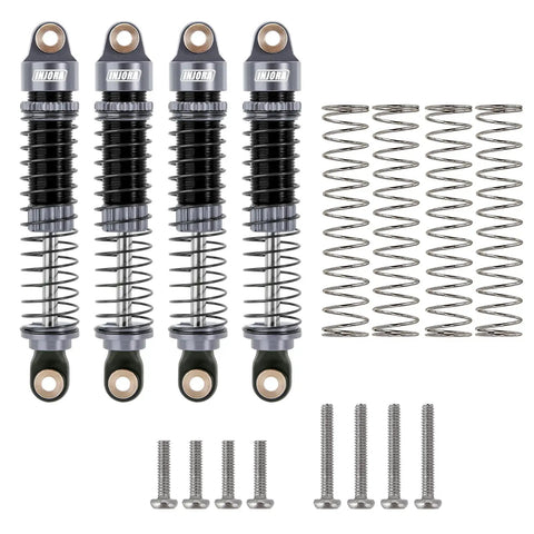 Four 59mm Long Threaded RC Shocks Oil Dampers for TRX4M TRX4MT 1/18 Crawler, Aluminum Bodies, Dual Spring Rates, Grey.