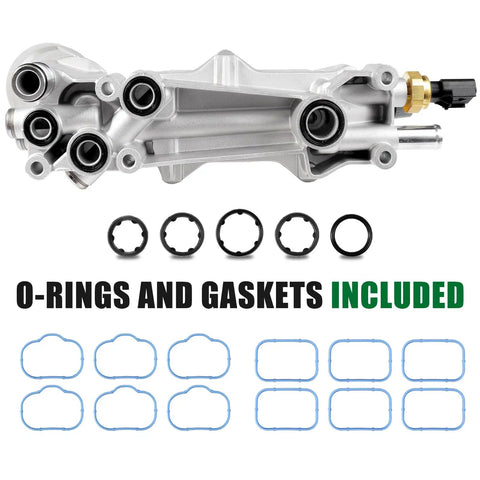Aluminum Engine Oil Cooler And Oil Filter Housing Adapter For 3.6L V6 Engines 2011 2016 with O-rings and gaskets included