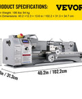 Garage Ready Mini Metal Lathe With One Point One Kw Motor And Butter Smooth Infinite Speed Dials Featuring Sharp Led Readout For Flawless Counter Face Turning And Quick Drilling Tasks, dimensions and specifications displayed.