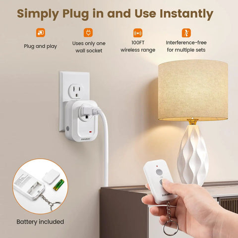 Wireless Light Switch Remote Kit For Lamps And Fans No Wiring Needed, 100 Ft RF Range controlled by keychain remote
