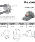 Diagram showing size measurements of Funny Spare Time RV Camper Hat for Women with adjustable strap, light grey, side view.