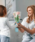 Woman receiving bouquet in 150 Pack Flower Bouquet Sleeves With Plastic OPP Wrapping Bags, DIY Friendly Protective Floral Packaging