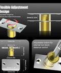 Upgraded Super Sturdy Magnetic Door Catch Adjustable Silent Ball Latch For Closet And French Doors Concealed Heavy Duty Slide Replacement Clean Silver 2 Pack detail on flexible adjustment design with measurements