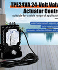 Front view of a black TPE24VA 24-Volt pool valve actuator with long cable.