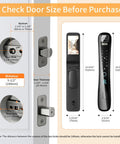 Hella Easy Keyless Entry Setup Featuring Video Doorbell Camera Smart Deadbolt Palm Vein Scanner installation size guide with measurements.