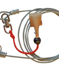 Beefed Up Poultry Tie Cord Tether Pack Two with 8 inch steel vinyl coated cable, stainless steel swivels, leather comfort grip