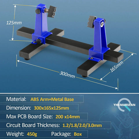 360 Degree Rotating Soldering Clamp Holder for PCB and Circuit Boards with metal base and ABS arms, dimensions 300x165x125mm