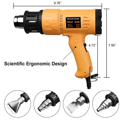 Beast 1800W Hot Air Heat Gun With Dual Temp Modes, shown with ergonomic design and four nozzles for crafts and paint stripping.