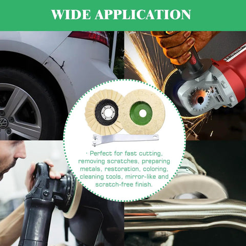 Image of 11 Piece Wool Buffing And Polishing Wheel Kit For Angle Grinder, showcasing various applications and polishing discs.