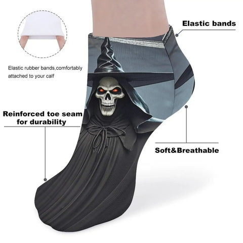 Death Scythe Ankle Socks With Moisture Wicking Tech Breathable Low Cut Hosiery For Casual Sports Unisex Comfort And Everyday Wear Great For Running Gym Travel All Day featuring reinforced toe and elastic bands