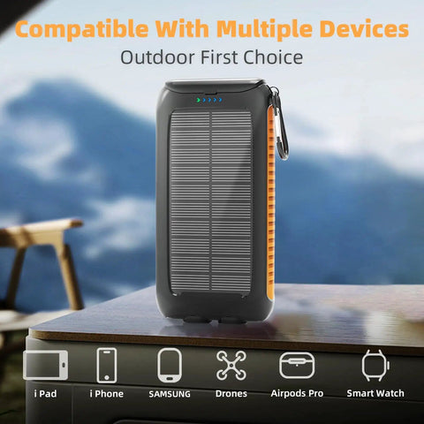 High Capacity Solar Phone Charger 49800mAh with Type-C and Dual USB Ports, fast 15W output, waterproof outdoor power bank