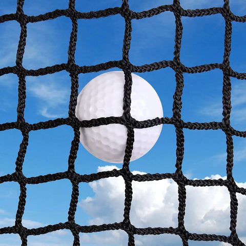 Golf ball caught in Beefy 10x10ft Heavy Duty Golf Practice Net With High Impact Nylon Netting For Driving Range And Backyard Hitting