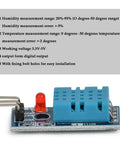 DHT11 temperature humidity sensor from Electronics Starter Kit With WiFi Development Board And DHT11 Temperature Humidity Sensor, 1.3 Inch OLED Display 128x64, USB Cable, 40 Pin Jumper Wires And Breadboard For Hands On Prototyping, showing measurement range and error details.