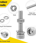Close-up of 1220Pcs Metric Screws Assortment Kit M3 M4 M5 M6, including hex socket head, nuts, washers in 304 stainless steel