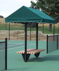 Har-Tru Cabana Bench 6 Foot Canopy With 4 Foot Bench Outdoor Court Shade For Tennis Bocce And Golf, green canopy over bench