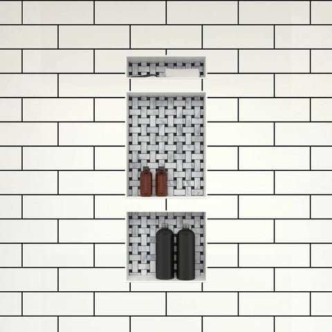 Triple Shower Niche Organizer In Black With Three Shelves Recessed Tileable Surface Ready To Tile 16 Inch Width 40 Inch Height 4 Inch Depth