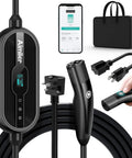 Portable Tesla Ev Charger Built For Home Level 1 And 2 Quick Charging 16 Amp 25 Foot Cable Etl Certified with screen and connectors