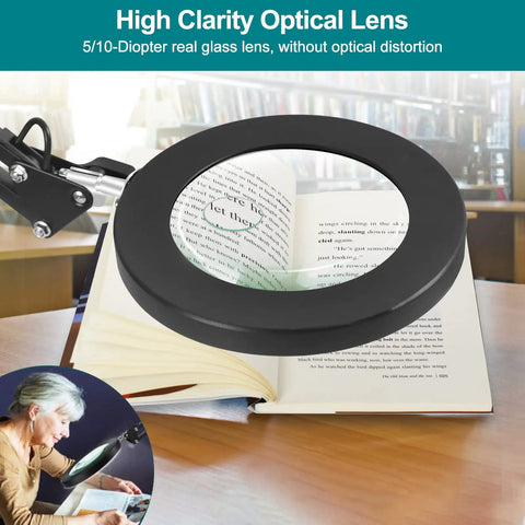 Magnifying Glass With Light And Stand 5X 10X Real Glass HD Desktop Magnifier on book for reading vision aid
