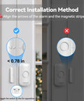 Wireless Door Chime Sensor Alert With 1000 Ft Range, 61 Melodies, 5 Volume Levels, RGB LED Light, Instant Door Open Notifications For Home Office Store, Perfect For Kids Seniors And Dementia Care. Door sensor installation guide, arrows aligned, 0.78 in