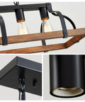 Close-up of Five Light Metal Chandelier With Imitation Wood Grain Finish, black metal details, and E26 base sockets.
