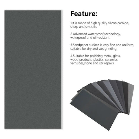 Top Shelf Sandpaper Set 4 Pieces Water Dry Sanding Sheets Grits 80 To 5000 from silicon carbide for wet and dry polishing.