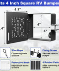 Heavy Duty Aluminum RV Bumper End Caps 2 Pack With Vent Holes And Protective Mesh shown with dimensions and features
