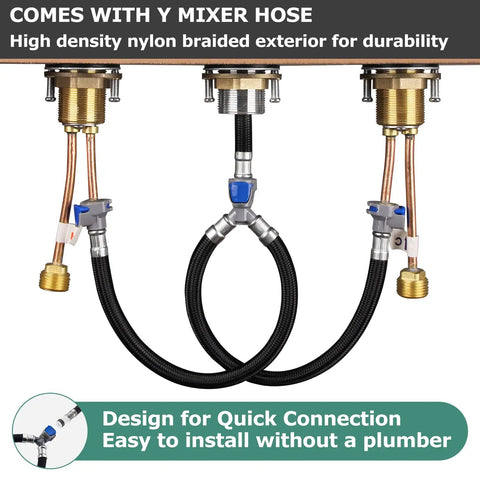 Quick connect supply lines for Two Handle Widespread Bathroom Faucet In Brushed Nickel With Metal Pop Up Drain, cUPC Certified.