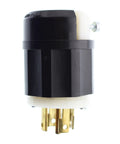 Locking Plug 30 Amp 120 And 208 Volt Industrial Grade With Wide Cord Clamp Rugged Nylon Construction Black And White Finish