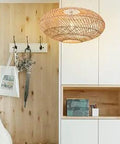 Natural Rattan Pendant Light With Woven Round Chandelier Shade for Kitchen Island and Dining Room, Boho Rustic Vibe