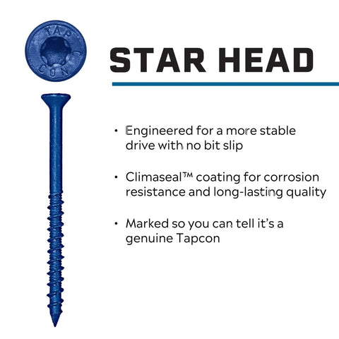 3/16 x 2-1/4 Inch Blue Climaseal Star Head Concrete Anchors, 75 Pcs, corrosion-resistant coating, side view with text