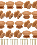Wooden Cabinet Knob Set With Screws, 20 Pack, Log Varnish Finish, Mushroom Shaped Dresser Drawer Knobs, 1.3 Inch Diameter, 1 Inch Height