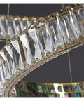 Close-up of the Crystal Hanging Pendant LED Lights Luxury Round Rings Chandelier Lamp showcasing elegant crystal detailing.