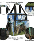 Farm Vintage Tractor Style Coffee Maker Bag Travel Organizer with pockets and sturdy handle, showing zippers and adjustable straps.