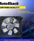 Straight Bolt Up Radiator Cooling Fan Assembly For Chevrolet Sonic 2012 To 2018 L4 1.8L with black shroud and white blades.