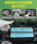 Gloved hand changing engine air filter with signs of when to replace; Cabin And Engine Air Filter Kit For Mazda 3 2019 2026 CX 30 2019 2026 CX 50 2023 2026 Not Hybrid Easy Install And Longer Life For Your Daily Driver.