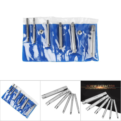 Premium Tap Extractor Set Makes Removing Stripped Or Broken Screw Heads A Total Breeze With This High Speed Steel Kit Perfect For Home Repair Jobs Involving Industrial Bolts And Tough Metal Fasteners That Just Won't Budge. HSS screw extractor set in blue pouch, multiple sizes