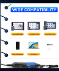 Ultra Slim 5.5mm USB Endoscope Borescope showing compatibility with MUCAR 892BT, VO8, VO7S, Android phones, and Windows.