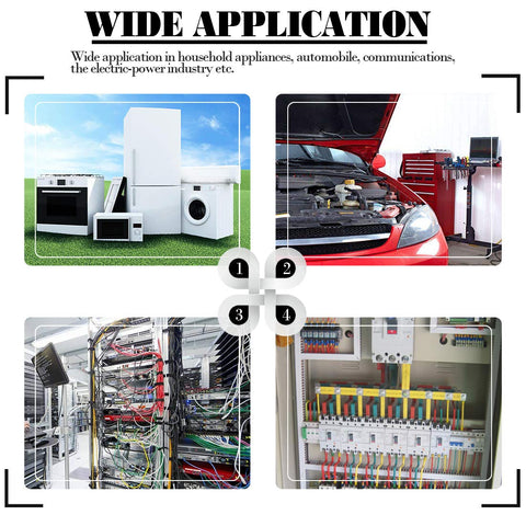 Applications of 100-Piece Fully Insulated Spade Terminal Kit For DIYers with household appliances and automotive wiring.